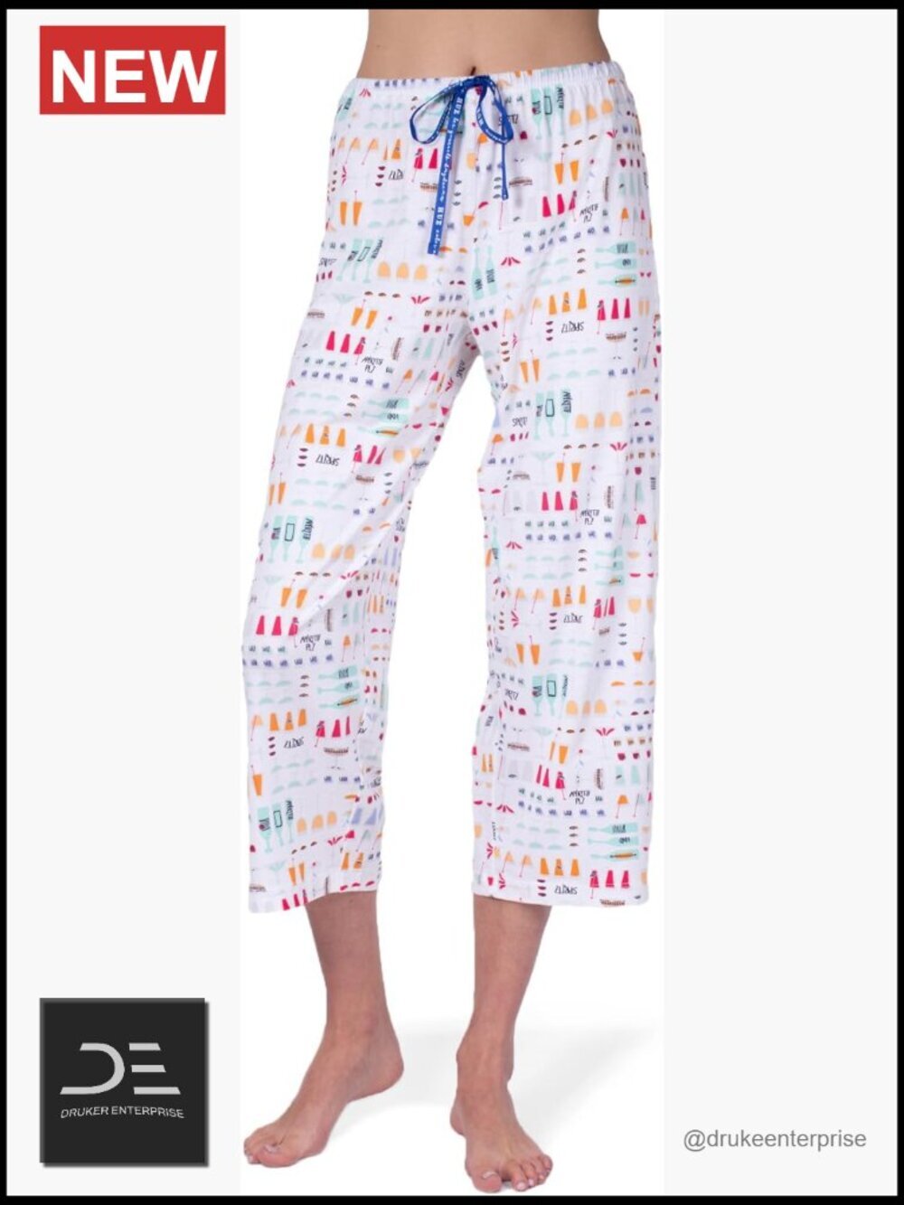 Soft Cotton Capri Pajama Bottoms with Whimsical Beach Print